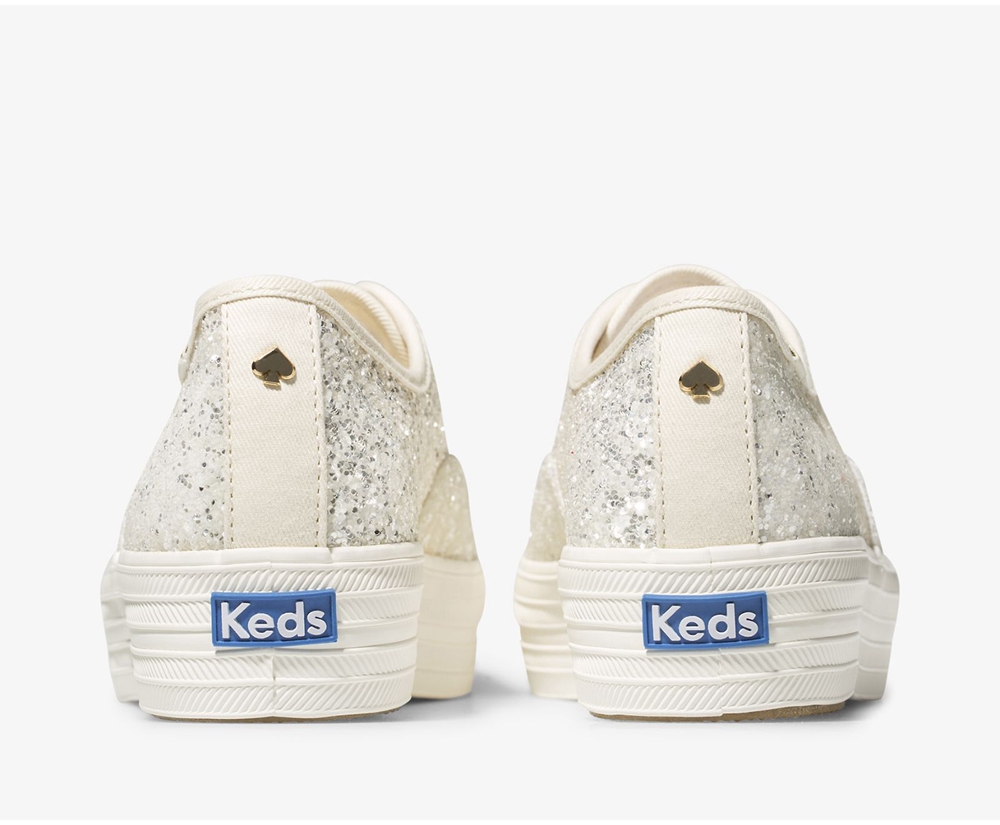 Πανινα Παπουτσια Γυναικεια - Keds Kate Spade New York Triple Glitter - Λευκα - QJRWU2350